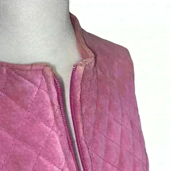 Clothes by Revue Pink/Mauve Quilted Leather Jacket Knit Sleeves. Size 14 - Picture 6 of 10